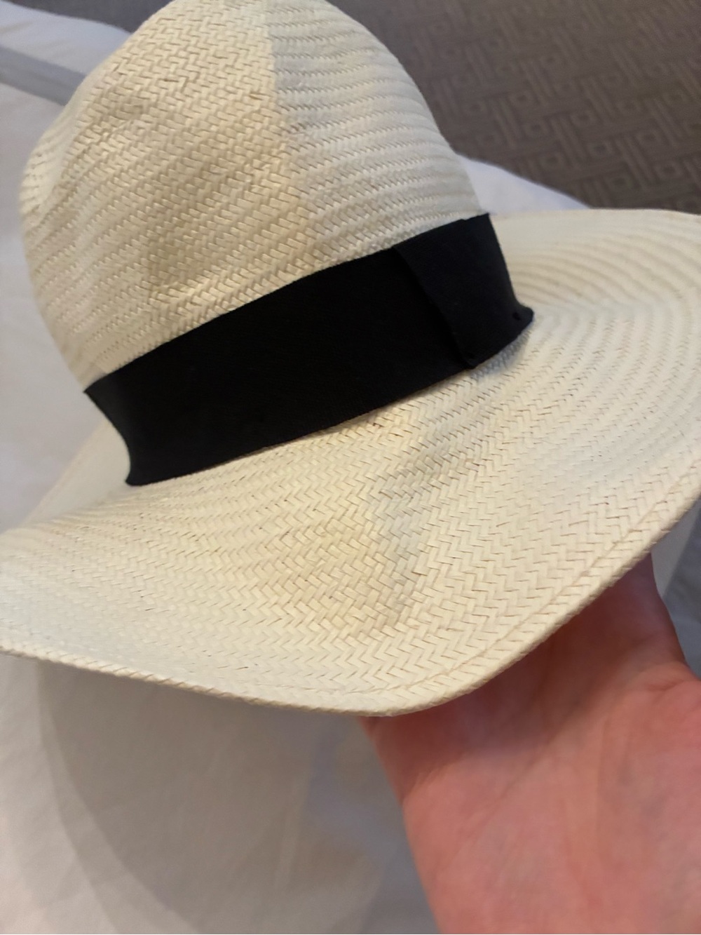 Reiss Cream Straw Fedora with Black Band